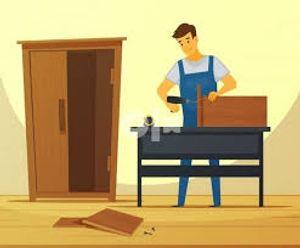 Carpenter installing bedroom furniture with pictures of wooden doors in all Emirates 